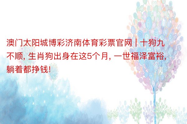 澳门太阳城博彩济南体育彩票官网 | 十狗九不顺, 生肖狗出身在这5个月, 一世福泽富裕, 躺着都挣钱!