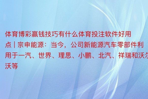 体育博彩赢钱技巧有什么体育投注软件好用点 | 宗申能源：当今，公司新能源汽车零部件利用于一汽、世界、理思、小鹏、北汽、祥瑞和沃尔沃等